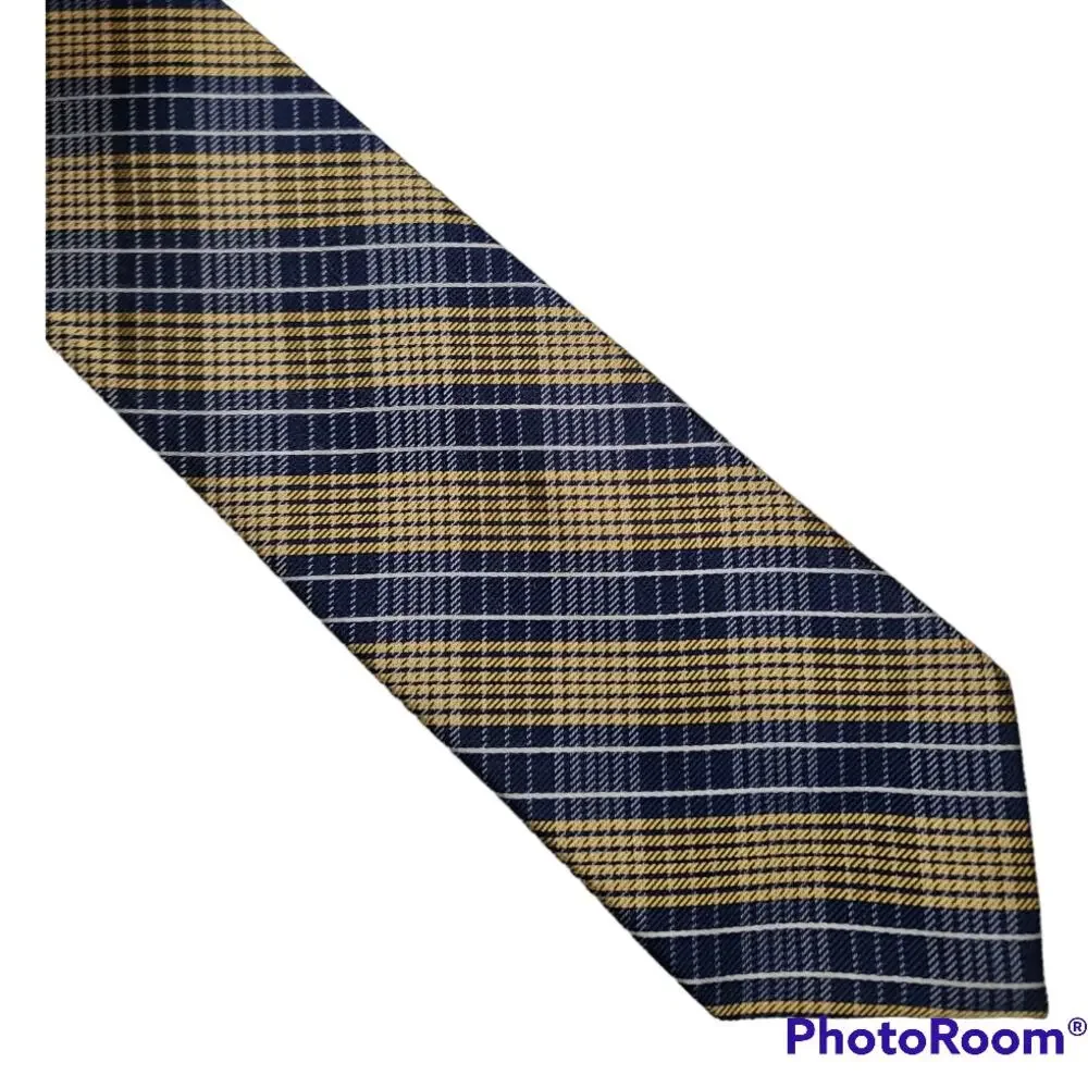 J S Blank Cotswold Collection yellow blue plaid silk tie - 59.5
